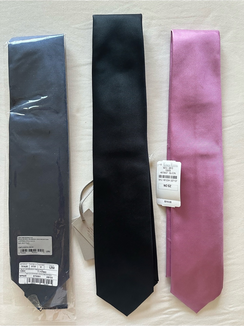 Brand new Tom Ford Solid 100% silk Ties - Navy Blue, Blue and Pink